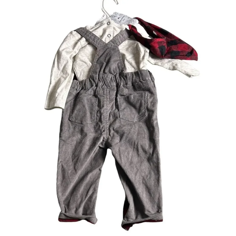 Tommy Bahama Infant 3 Piece Overall‎ Outfit Gray Corduroy 3-6 Months Christmas